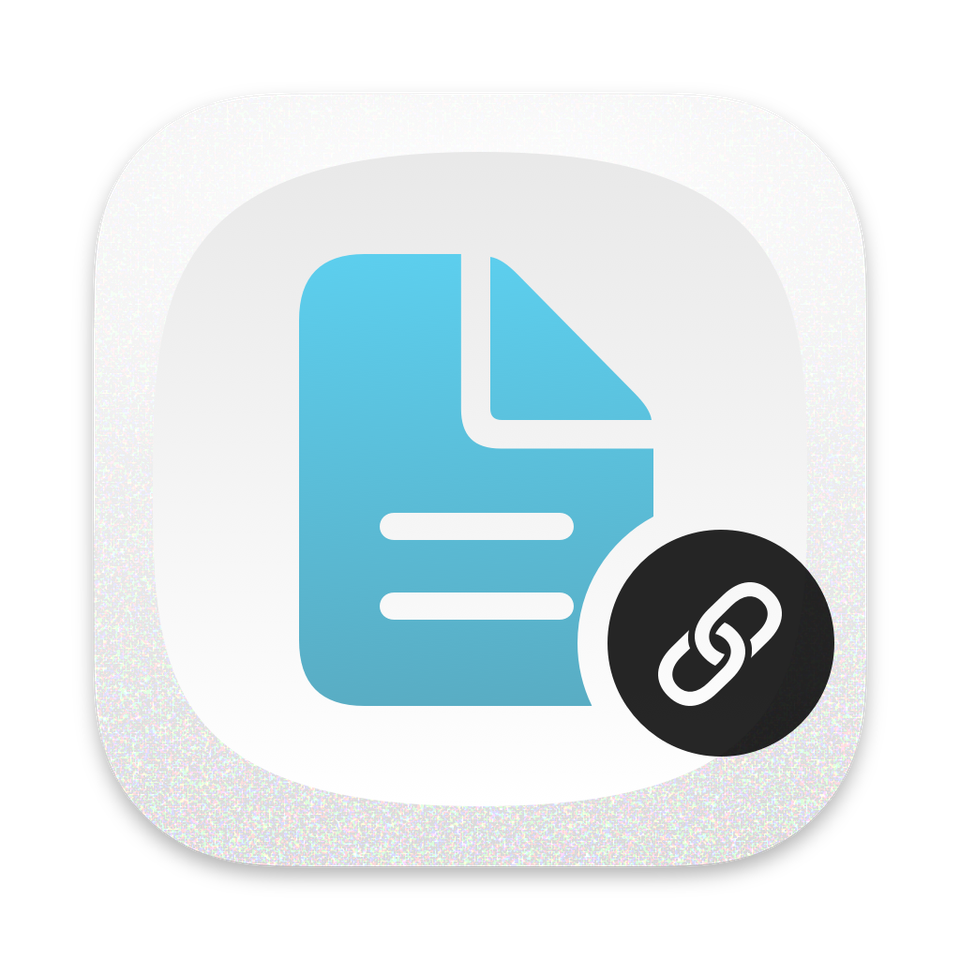 The Resources macOS app has an SF symbol with a text document and a link icon layered on top of it