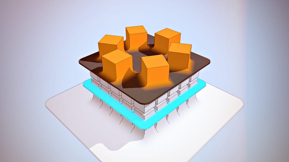 Illustration with 3D perspective of a phase-layered stack of cubes ending in a dark plate with fewer elements and distribution. Tool abstraction metaphor from this article.